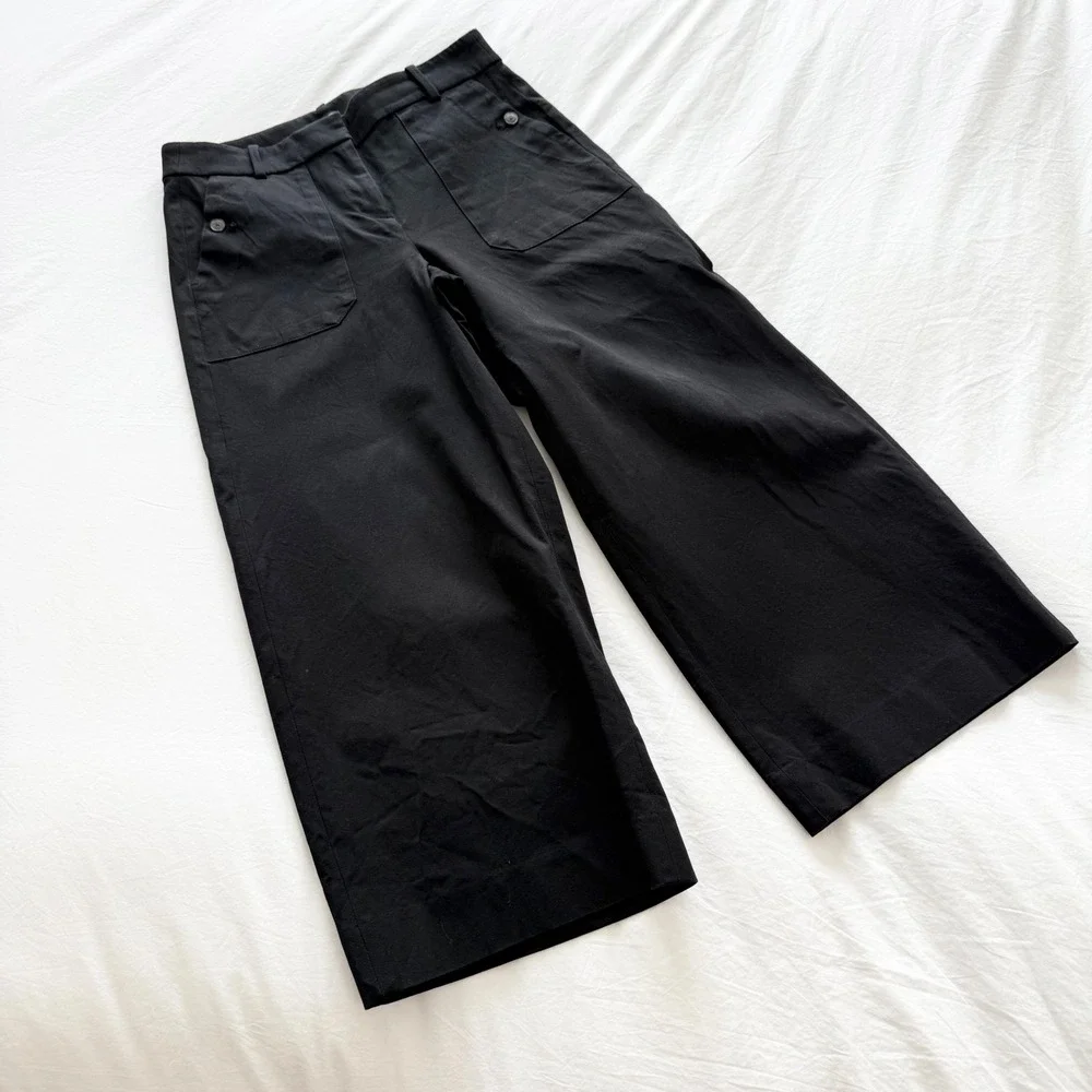 J.Crew Sydney Wide Leg Crop Pants Black Size 8 Cotton Blend